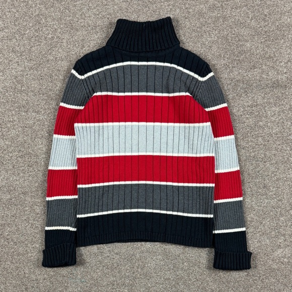 Karen Scott Sweaters - Vintage Black Grey Red Ribbed Striped Knit Turtleneck Sweater Women’s S 90s Y2K